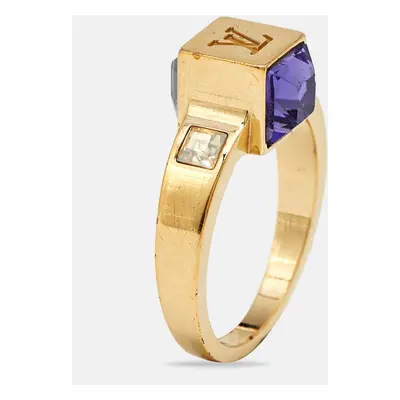 Louis Vuitton Gamble Crystal Gold Tone Ring Size