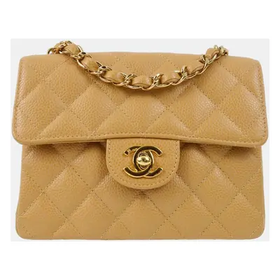 Chanel Beige Calfskin Mini Classic Square Flap Shoulder Bag