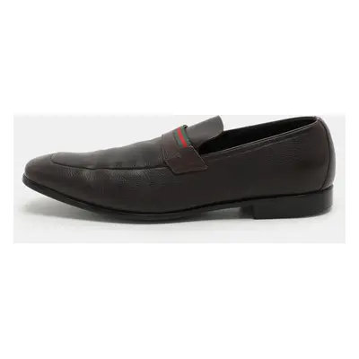 Gucci Brown Leather Web Detail Loafers Size