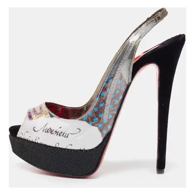 Christian Louboutin Multicolor Winter Trash PVC And Velvet Platform Slingback Sandals Size