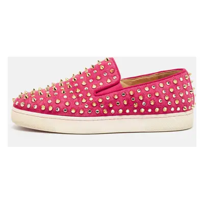 Christian Louboutin Pink Suede Boat Spike Slip On Sneakers Size