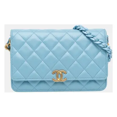 Chanel Blue Quilted Lambskin Candy Chain Wallet on Chain