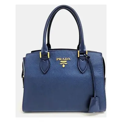 Prada Blue Leather Saffiano Shoulder Bag