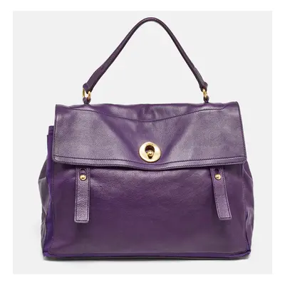 Yves Saint Laurent Purple Canvas and Leather Large Muse Two Top Handle Bag