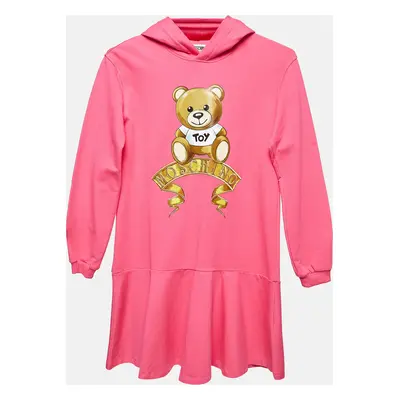 Moschino Teen Pink Teddy Print Cotton Hooded Dress Y