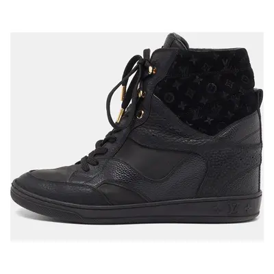 Louis Vuitton Black Leather and Monogram Suede Wedge High Top Sneakers Size