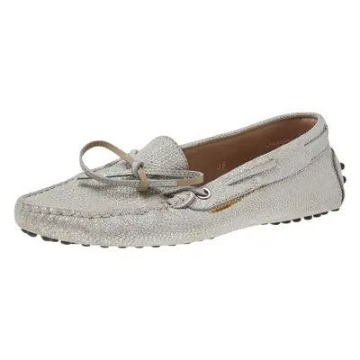 Tod's Silver Glitter Slip on Loafers Size