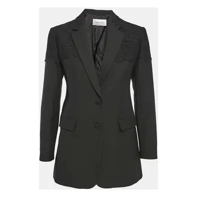 Valentino Black Wool Blend Lace Trim Detail Blazer