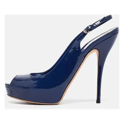 Gucci Blue Patent Sofia Peep Toe Slingback Pumps Size 40.5