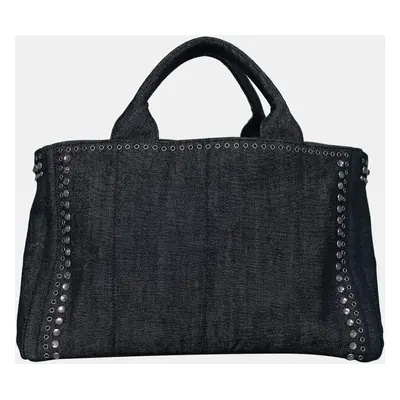 Prada Crystal Embellished & Eyelet Denim Two-Way Bag