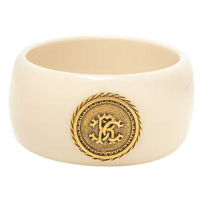 Roberto Cavalli Cream Resin Logo Medallion Wide Bangle Bracelet