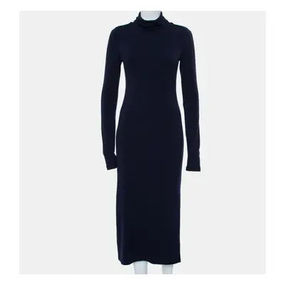 Alice + Olivia Navy Blue Knit Turtle Neck Long Sleeve Slit Detail Maxi Dress