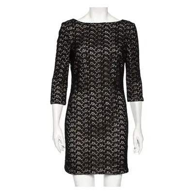 Diane von Furstenberg Black Floral Pattern Cutout Lace Dress