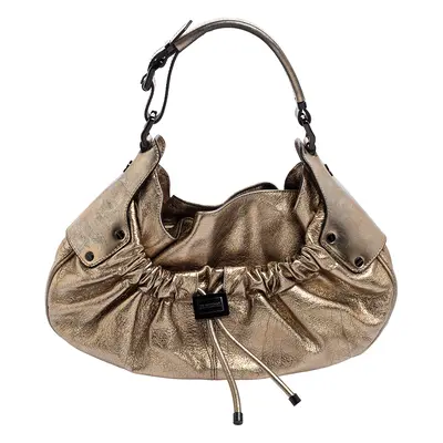 Burberry Gold Leather Warrior Drawstring Hobo