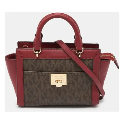 MICHAEL Michael Kors Brown/Red Signature Coated Canvas and Leather Tina Tote