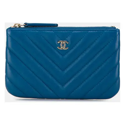 Chanel Blue Flat Caviar Chevron Quilted Small Pouch Case