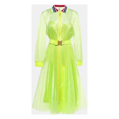 Fendi Neon Yellow Printed Synthetic Pleated Bleated Midi Dress