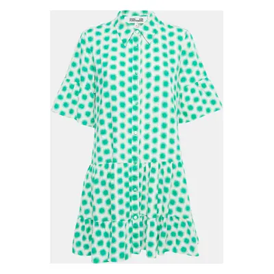 Diane Von Furstenberg Cream/Green Print Cotton Button Front Mini Dress