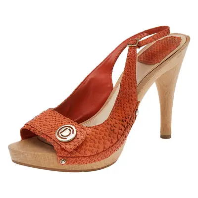 Dior Orange Python Leather Platform Slingback Sandals Size