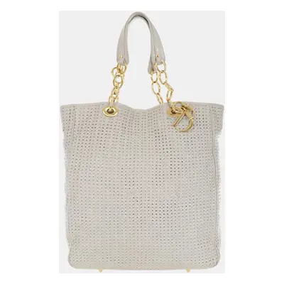 Dior White Woven Leather Soft Lady Dior Shopping Tote Bag