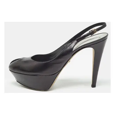 Sergio Rossi Black Leather Peep Toe Slingback Pumps Size