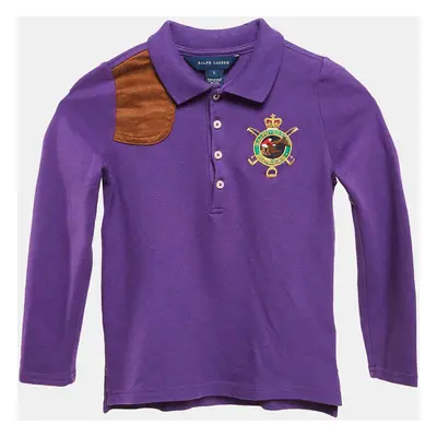 Ralph Lauren Kids Purple Suede Trim Pique Cotton T-Shirt Yrs