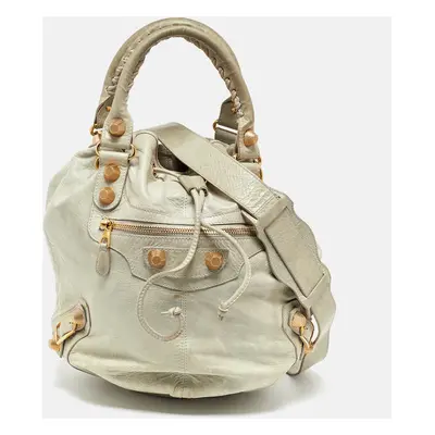 Balenciaga Light Grey Leather GGH Pompon Hobo