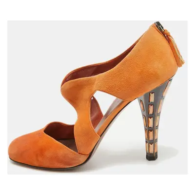 Miu Miu Orange Suede Crystal Embellished Cut Out Pumps Size