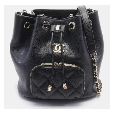 Chanel Black Caviar Skin (Grained Calf) Matelasse Bucket Bag