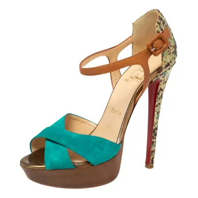 Christian Louboutin Multicolor Suede And Leather Ankle Strap Platform Sandals Size