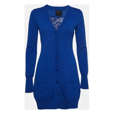 Class by Roberto Cavalli Blue Wool Silk Inset Buttoned Cardigan