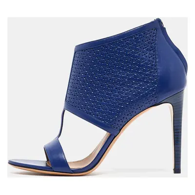 Salvatore Ferragamo Blue Perforated Leather Pacella Open-Toe Booties Size