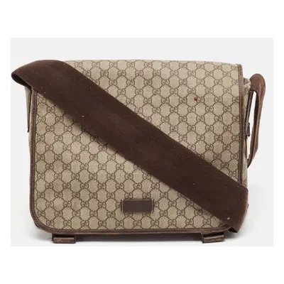 Gucci Beige/Brown GG Supreme Canvas and Leather Diaper Messenger Bag