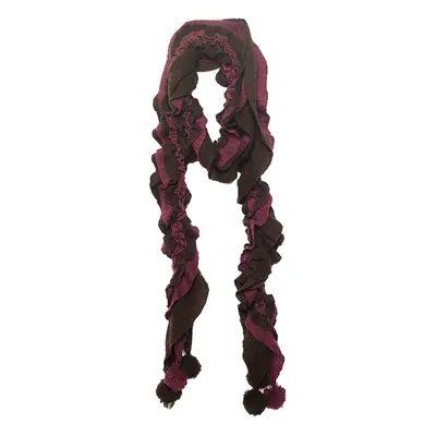 Emporio Armani Brown & Magenta Ruffled Pom Pom Detail Wool Stole