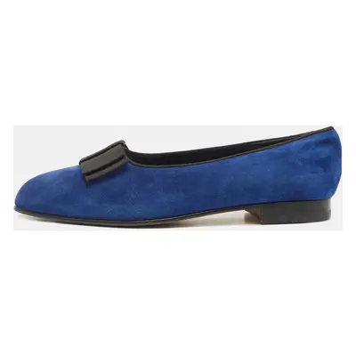 Manolo Blahnik Blue Suede Leather Toro Opera Bow Slip On Loafers Size 41.5