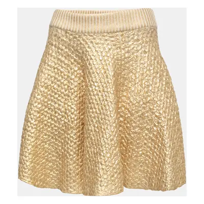 Valentino Gold Coated Wool Knit Skirt