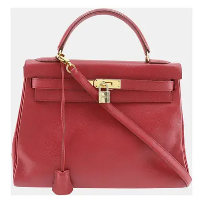 Hermes Red Courchevel Leather Kelly Tote Bag