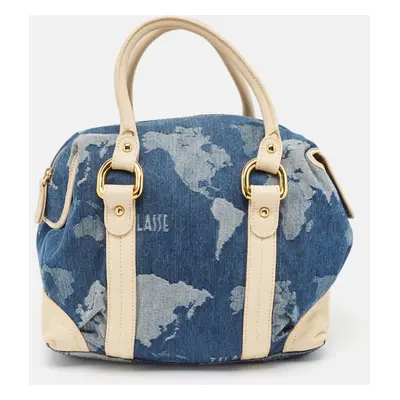 Alviero Martini 1A Classe Blue/Beige Denim and Leather Boston Bag