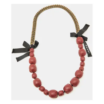 Marni Burgundy Leather & Aged Gold Tone Chain Statement Necklace