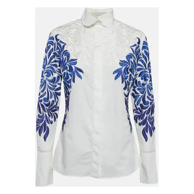 Stella McCartney White/Blue Embroidered Cotton Long Sleeve Shirt