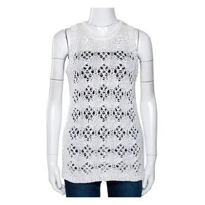 Just Cavalli White Cotton Open Crochet Knit Sleeveless Top