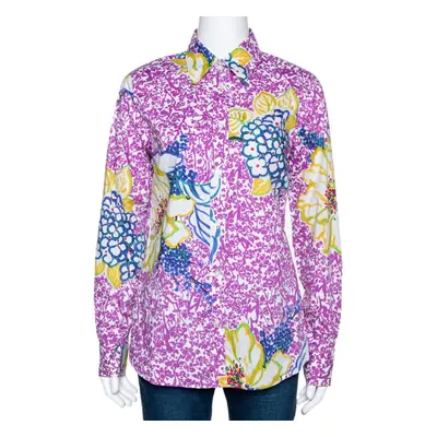 Etro Purple Floral Print Stretch Cotton Long Sleeve Shirt