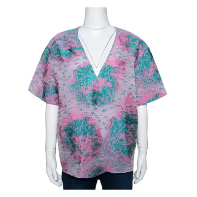 Giorgio Armani Pink Floral Jacquard Silk Blend Oversized Blouse