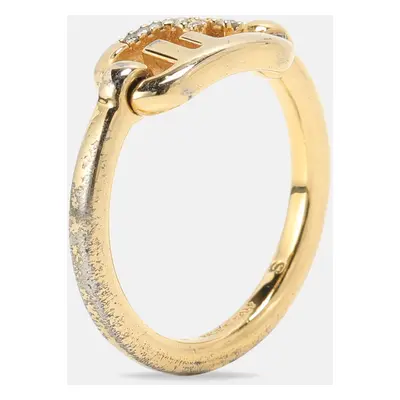 Fendi Gold Tone Metal Crystal O'Lock Ring Size