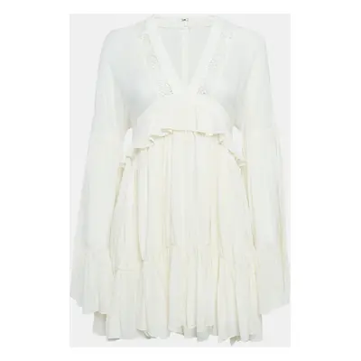 Saint Laurent Paris Off-White Silk Ruffled Mini Dress