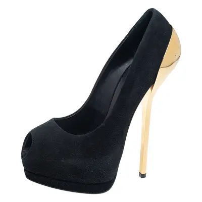 Giuseppe Zanotti Black Suede Peep Toe Platform Pumps Size