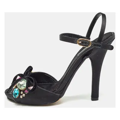 Dolce & Gabbana Black Satin Crystal Embellished Ankle Strap Sandals Size