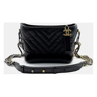 Chanel Black Leather Chevron Gabrielle Small Hobo Bag