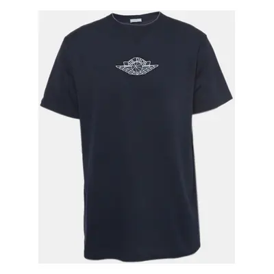 Dior Homme X Air Jordan Navy Blue Embroidered Cotton Half Sleeve T-Shirt