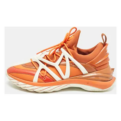 Jimmy Choo Orange/White Fabric and Rubber Lace Up Trainer Sneakers Size